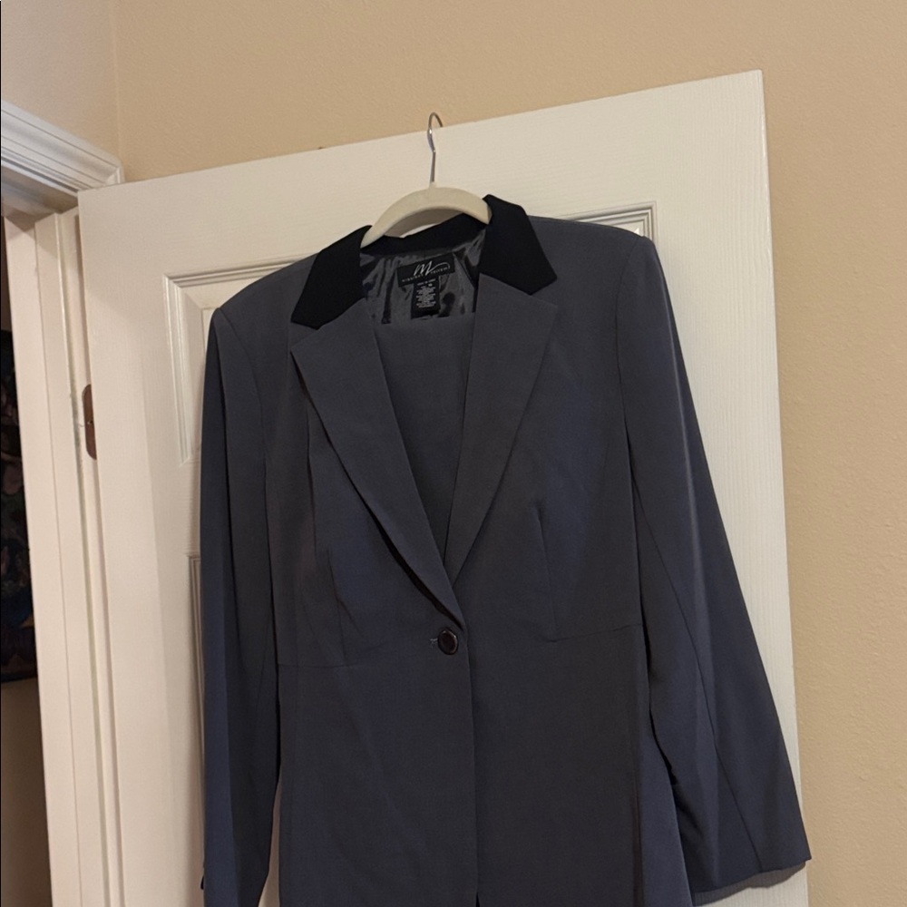 Charcoal and Ebony tuxedo style jacket and slacks.